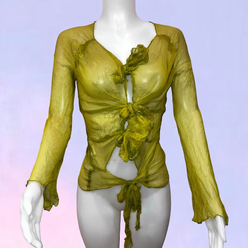 Vintage 90s y2k 100 silk tie up archival top